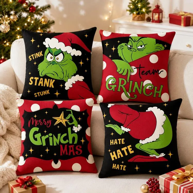 The Grinch 1pc Christmas Pillowcase (Pillowcase Only, No Pillow Insert),  Printed With Funny Green Christmas Pattern