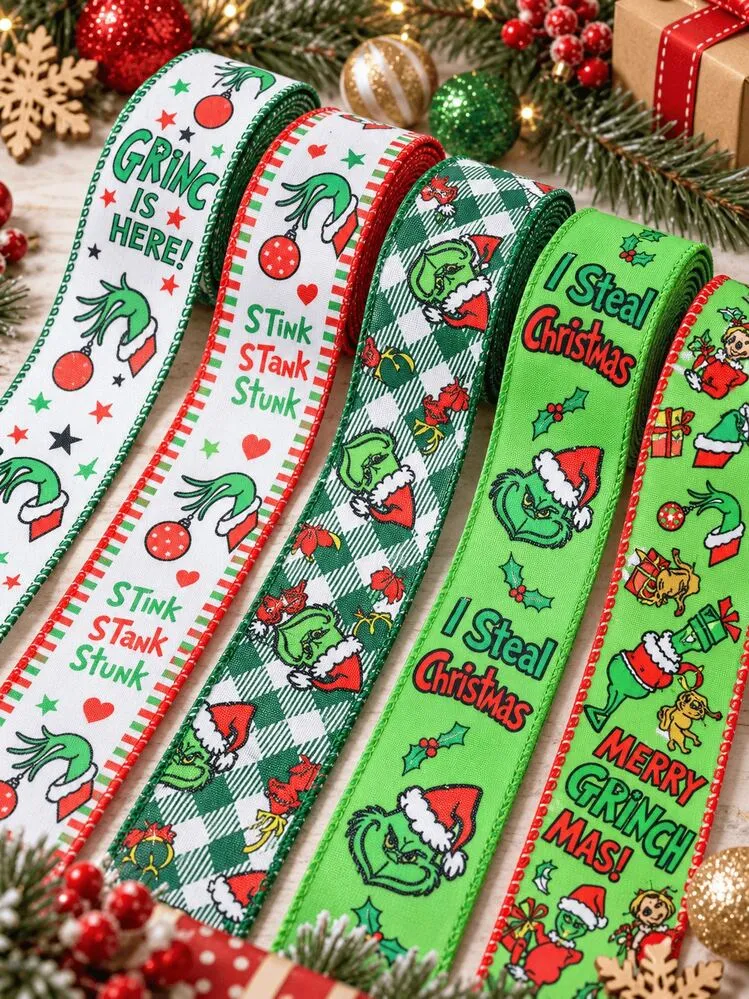 The Grinch Christmas Ribbon, Printed Holiday Gift Wrapping Ribbon Roll With  Festive Cartoon Patterns, Red And Green Decorative Ribbon, Suitable For  Christmas Gifts, Tree Decorations, Bows, Wreaths, 