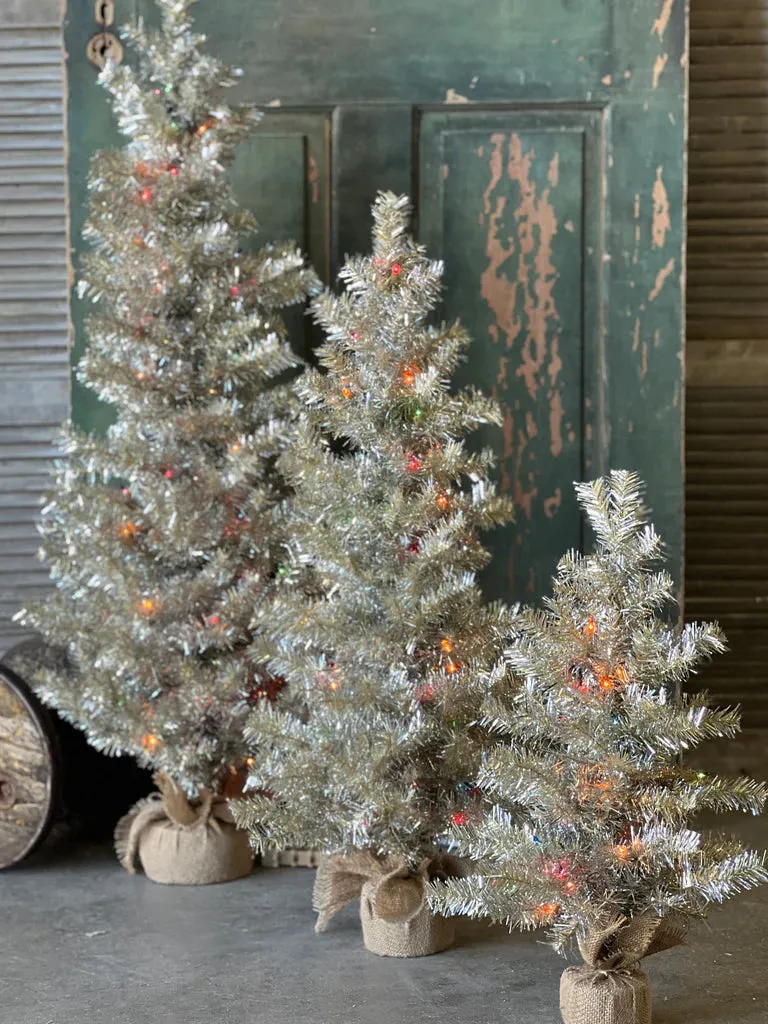 Tinsel Trees, Pre-lit with Multicolored Lights 24' Tall