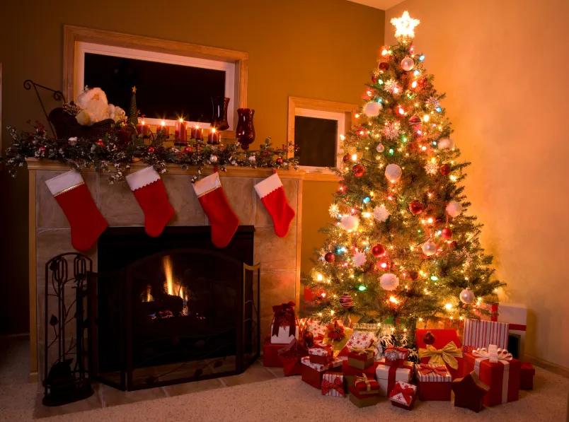 Traditional-Christmas-Tree-Setting-with-fireplace | Architecture & Interior  Design