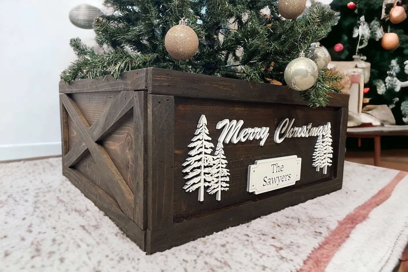 Tree Collar Christmas Box Wood Homcom Wooden Christmas Tree Collar Box, 24' Farmhouse Christmas Tree