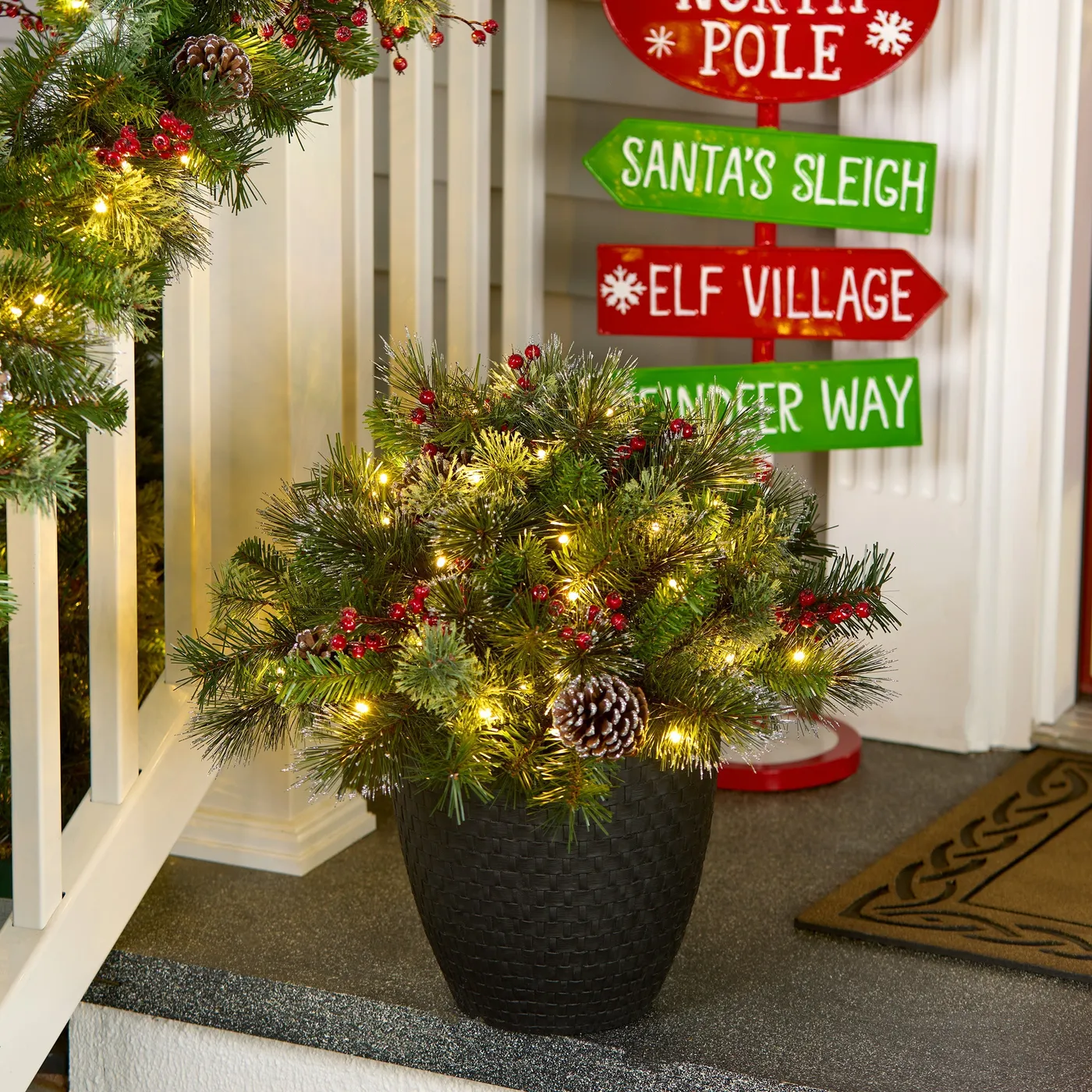 Tree Urn Filler Lighted Artificial Christmas Urn Filler,Outdoor Christmas  Tree Frosted Urn Filler,Pre-lit