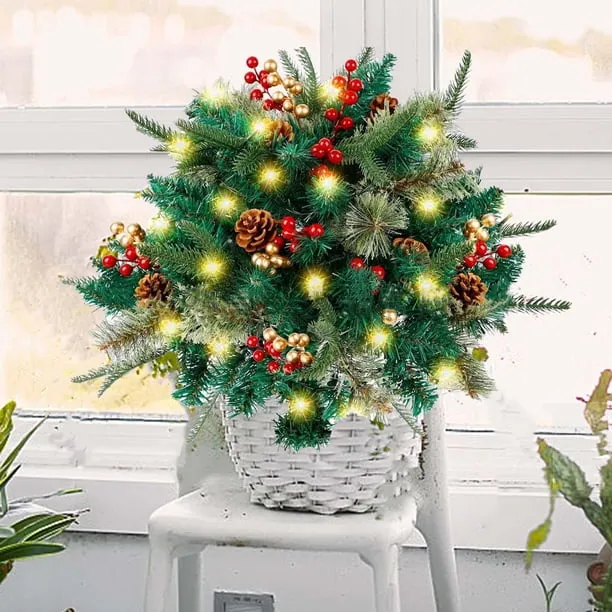Tree Urn Filler Lighted Artificial Christmas Urn Filler,Outdoor Christmas  Tree Frosted Urn Filler,Pre-lit Xmas Pine Trees With Cones,Tripod Stake And  LED Lights,Outdoor Light Up Planter Filler Holid