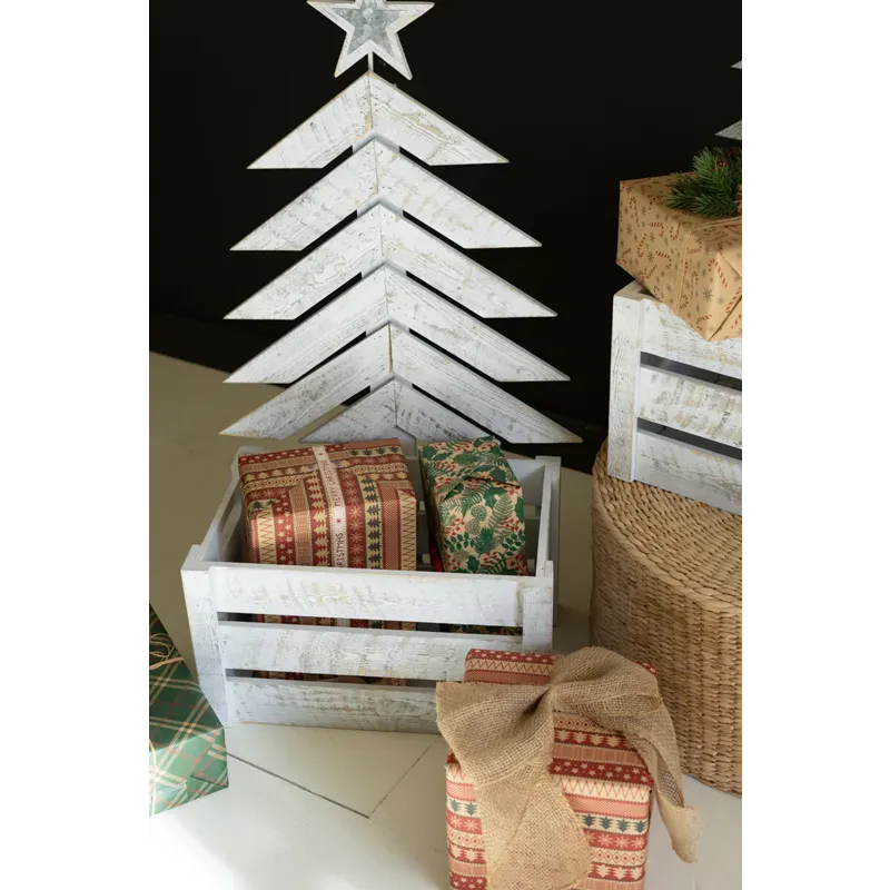 Unavailable: Recycled Distressed White Wood Christmas Tree with Crate CGU2531 by Kalalou at Nordic Spaces