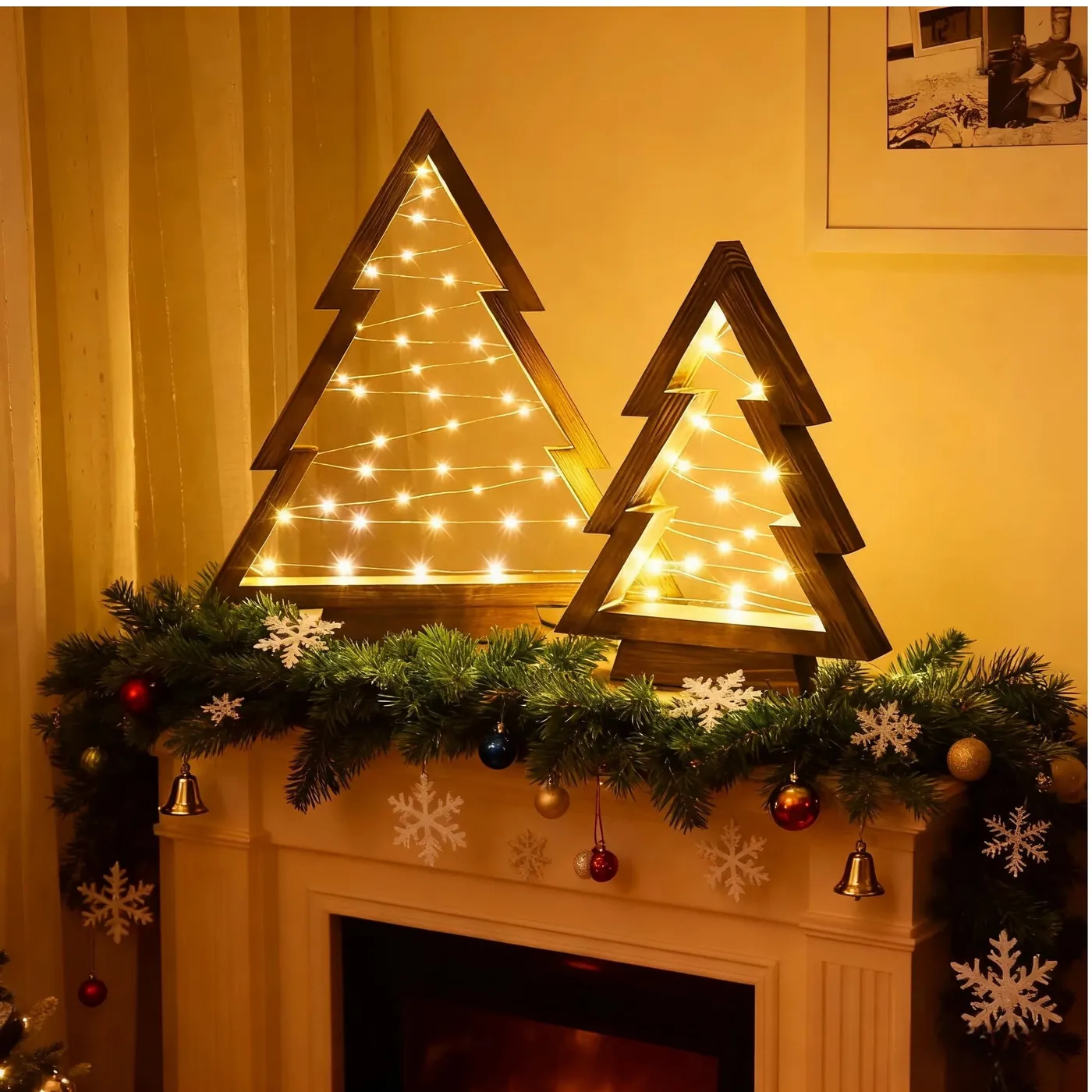 Under 50 Dollars! 2Pcs Christmas Tree Gold LED Wooden Light, Modern  Farmhouse Tabletop Christmas Decor, Table