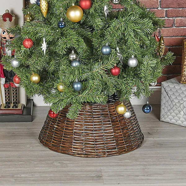URBNLIVING 25cm Height Christmas Natural Large Willow Wicker Woven Rattan  Tree Skirt Base Cover Stand Brown