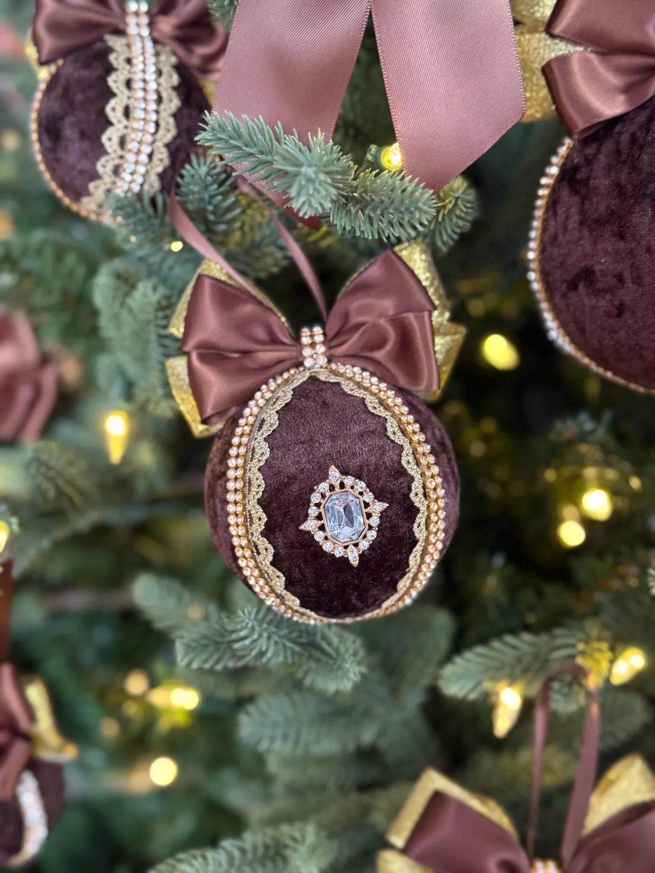 Velvet Christmas Baubles Brown Velvet Ornaments Brown Velvet Ornaments UK