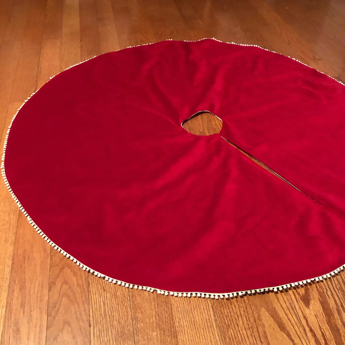 Velvet Christmas Tree Skirt with Miniature Pom Pom Trim Detail- Choice  Medium/Large Size 45 or 52- Teal, Red, Orange, Red, White or Gray