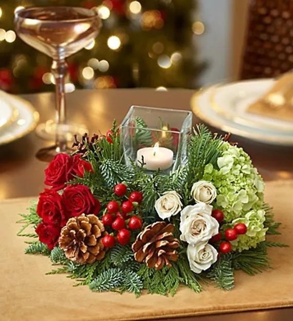Very Merry Modern Centerpiece™ arranged by a florist in Crosby, TX | Pleasing Petals Flower Shop