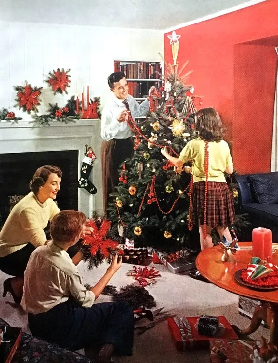 Vintage 1950 Christmas Decor 1951 Vintage Christmas Print, 1950s Family Decor, Magazine Image