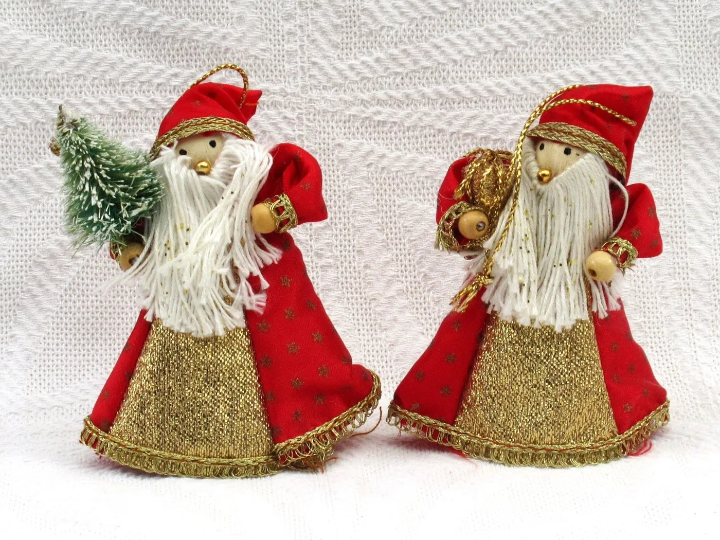 Vintage 90s Christmas Decorations Hanging Ornament Stocking Red Fabric Gold  Detail
