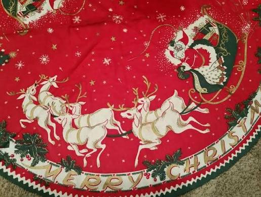 Vintage Felt Christmas Tree Skirt Santa Sleigh Reindeer Red White Green  Gold | #1846607891
