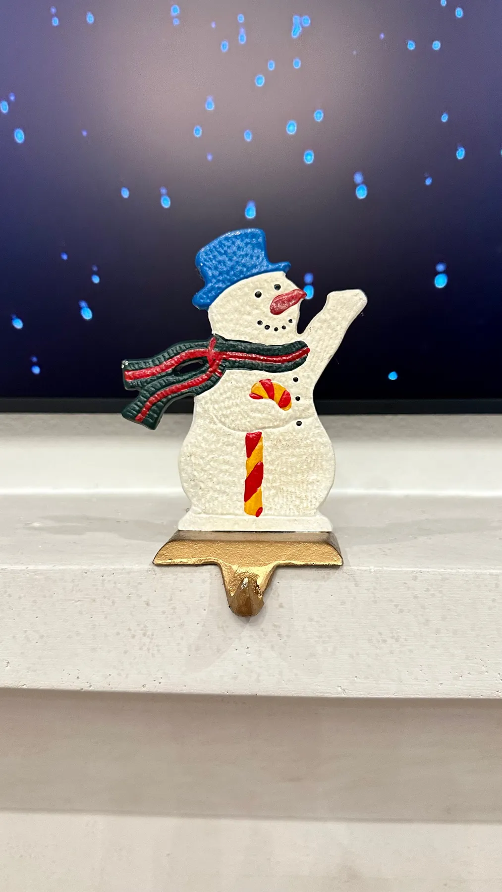 VINTAGE SANTA ELF SNOWMAN SHELF MANTEL STOCKING HOLDERS