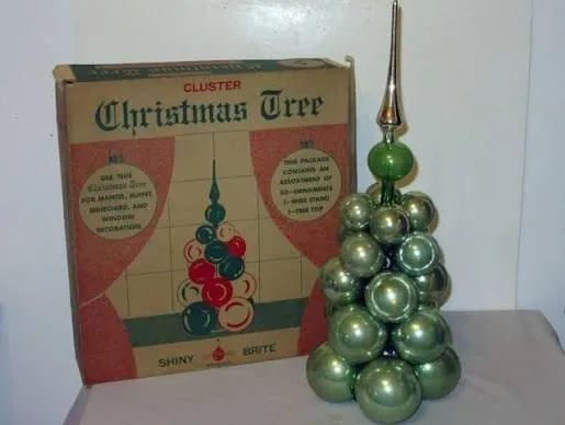 Vtg Box Shiny Brite Cluster Christmas Tree wire stand, glass ornaments &  topper | #1835143326