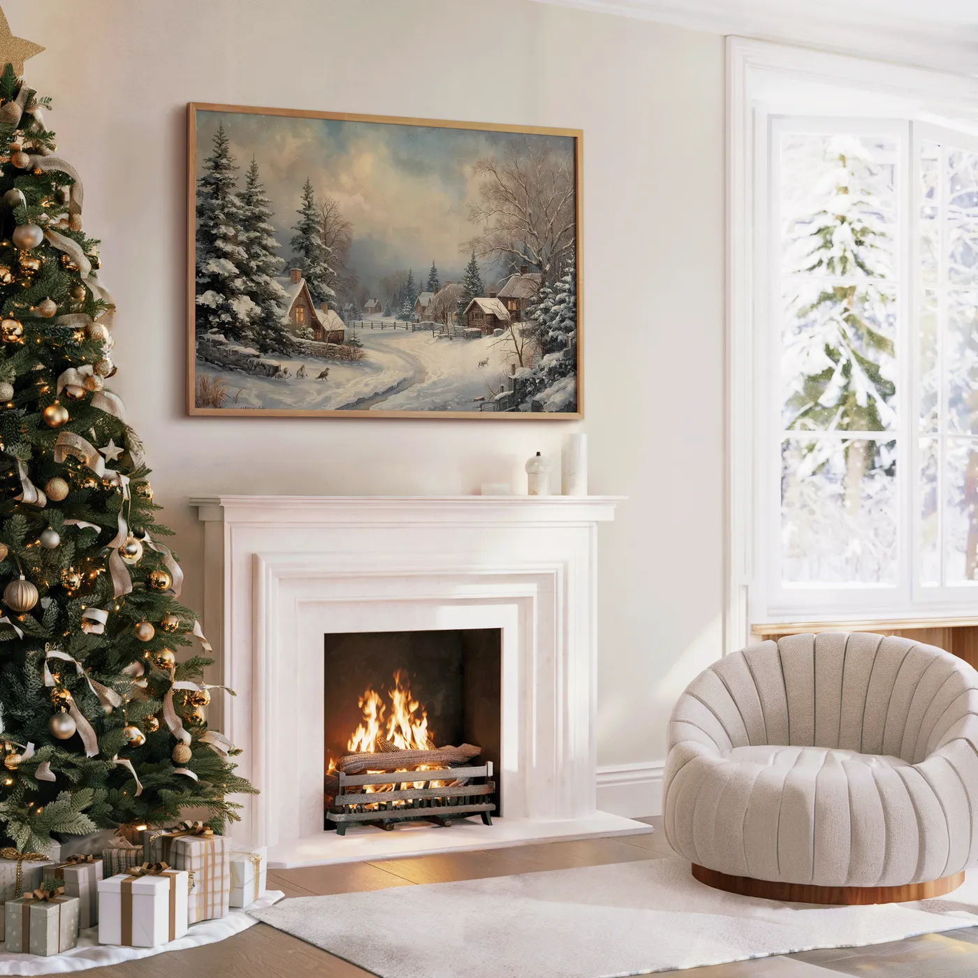 Wall Art Rustic Christmas Village Cute Christmas Decor, Christmas Wall Art, Vintage Winter Wonderland Ch