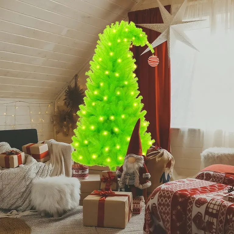 Whimsical Bright Green Christmas Tree WETRBWEH 6FT Christmas Tree, Whimsical  Artificial Christmas Trees, Top Curved Lime