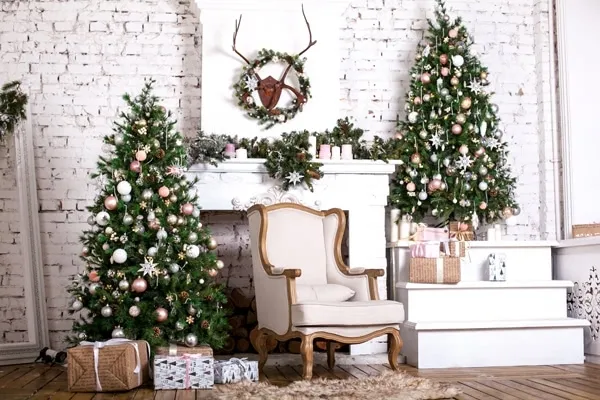 White Bricks Wall Christmas Tree Theme Christmas Backdrop Decoration Prop Stage Photography Background