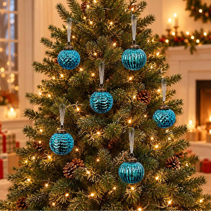 Wholesale Vintage Mercury Glass Baubles – Set of 6 (2 Pcs Each of 3 Designs) | 2 Inch Christmas Ornaments for your store - Faire