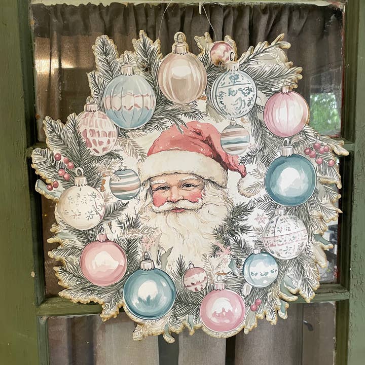 Wholesale Vintage Santa Pink and Green Door Hanger Wreath for your store -  Faire
