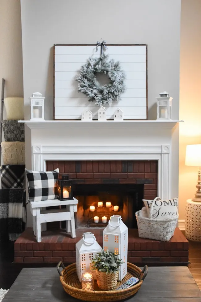 Winter White Mantel + Living Room