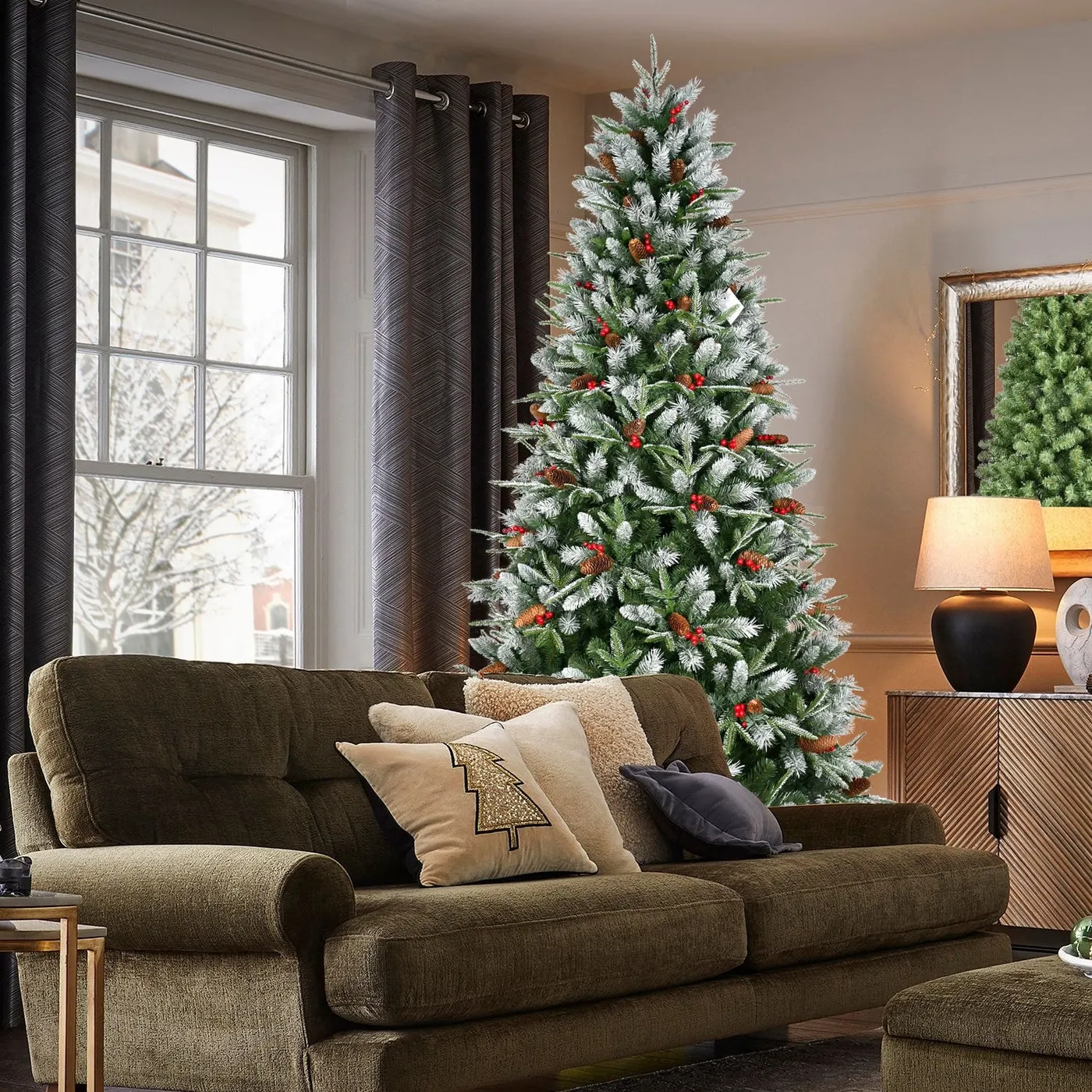 Wooakway 6FT Artificial Christmas Tree with Red Berries Pine Cones Hinged  Design for Quick Setup Festive Christmas Deco in the Artificial Christmas  Trees department at Lowes.com