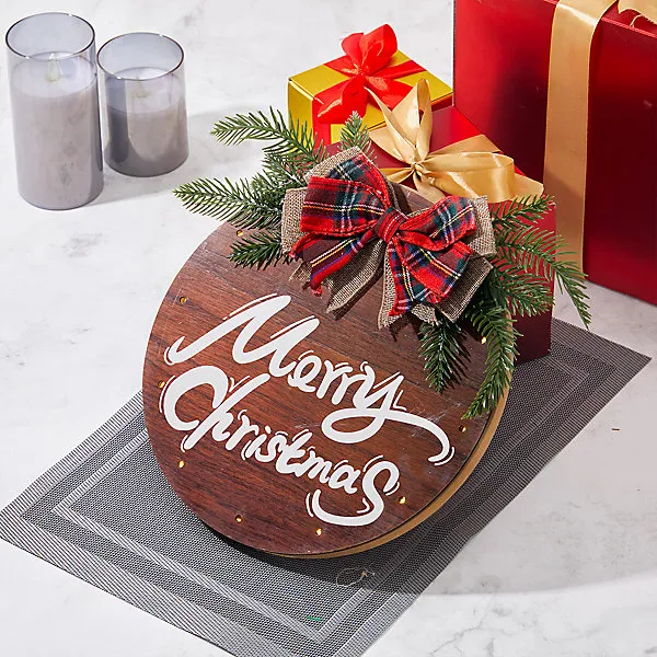 Wooden Hanging Merry Christmas Sign Door Xmas Decor with Light