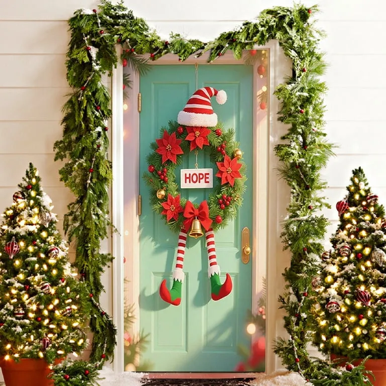 Wreath Christmas Door Decor Seasonal Wall Décor Fwttom Christmas Door  Covers For Front Door, Christmas Front Door Cover With Wreath Design,  Christmas Door Decorations For Holiday, Home Party Door Wa