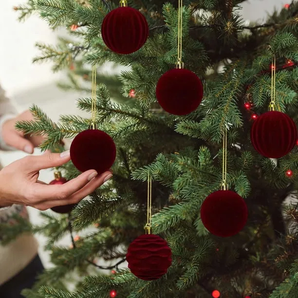 Xaoshaoyi 12PCS Velvet Holiday Tree Ornaments, 2.4'' Burgundy Holiday Ornaments Set, Flocked Shatterproof Xmas Tree Balls Hanging Decorations Set for Holiday Party Home Décor - Walmart.ca