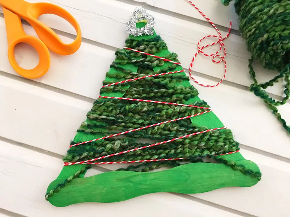 Yarn-Wrapped Christmas Tree Craft Stick Ornaments - Onion Rings & Things